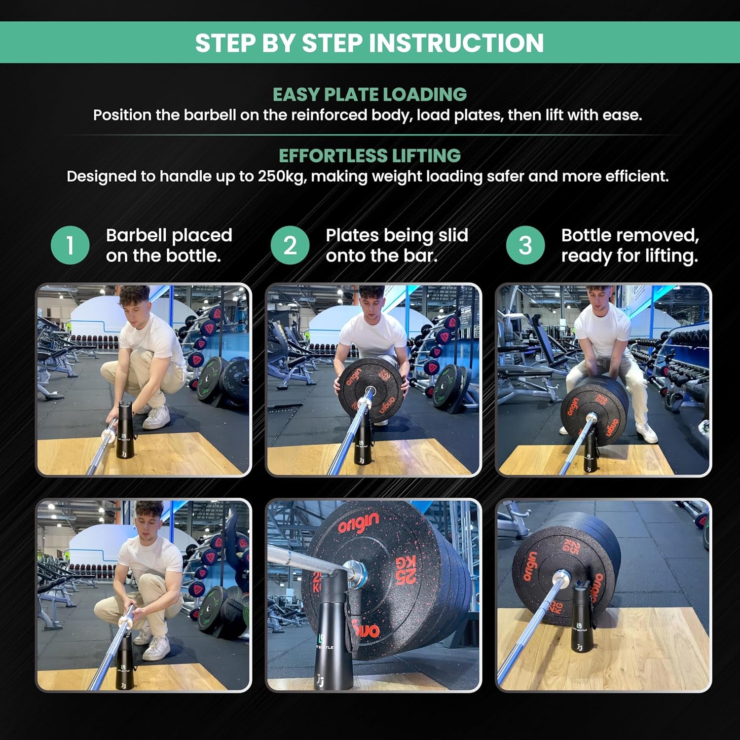 Lift Bottle - Jack Stand for Barbell, 250 KG/550 Lbs, with Flip Out Lid, for Weight Lifting, Hydrojack, Karta Bottle, Barbell Jack (Stealth Black)