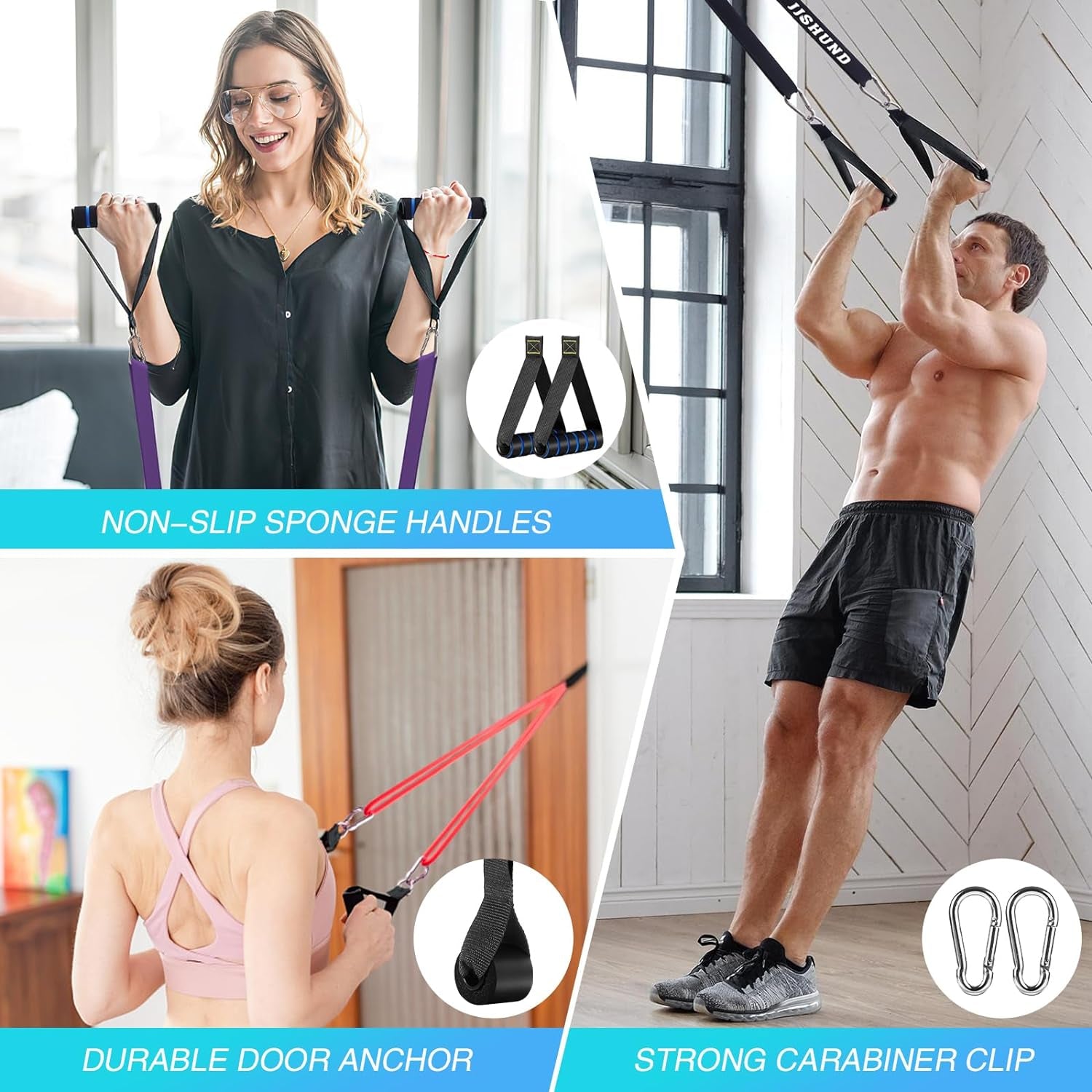 Resistance Bands Set, 4 Strengths Pull up Assistance Bands Latex Exercise Bands for Men Women, Workout Bands for Fitness Muscle Strength Training