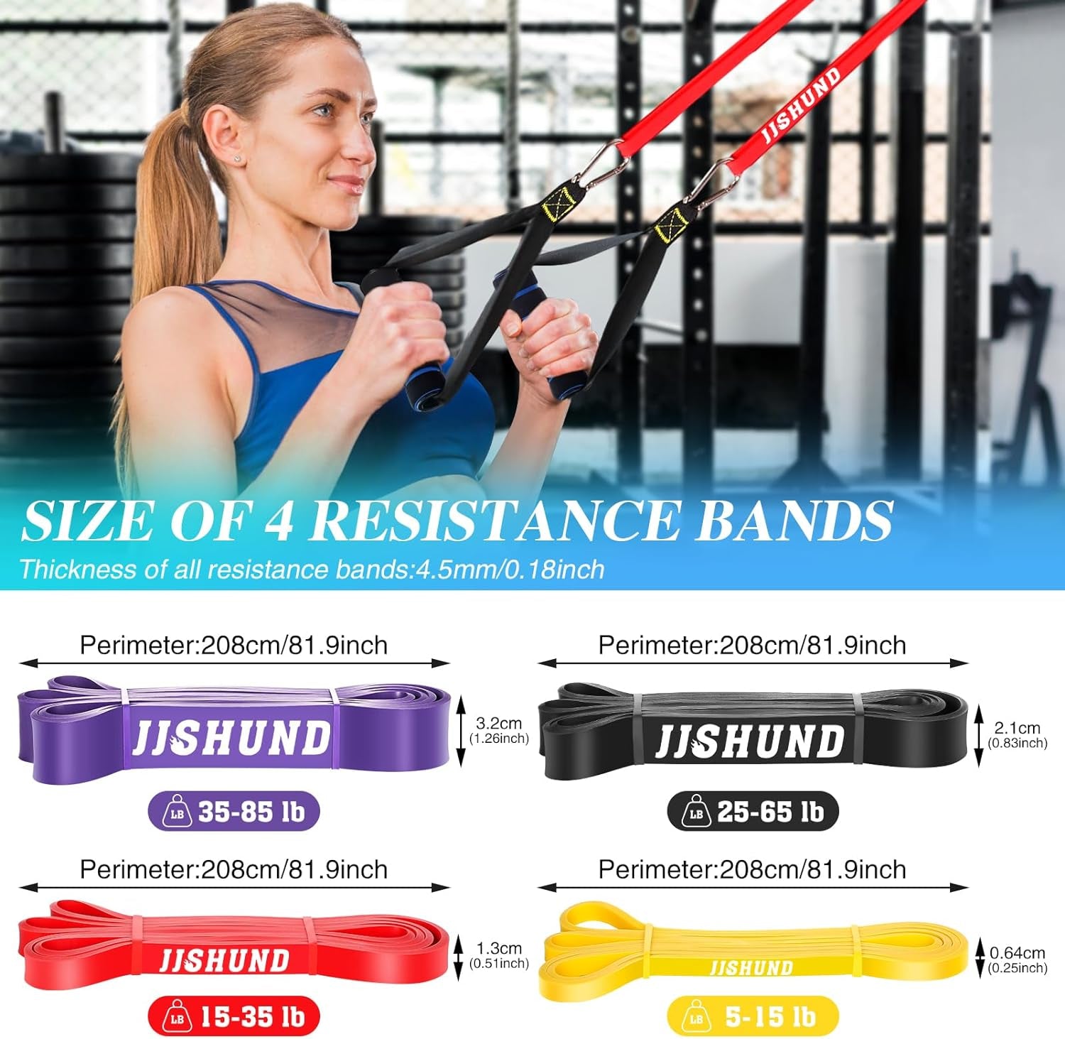 Resistance Bands Set, 4 Strengths Pull up Assistance Bands Latex Exercise Bands for Men Women, Workout Bands for Fitness Muscle Strength Training