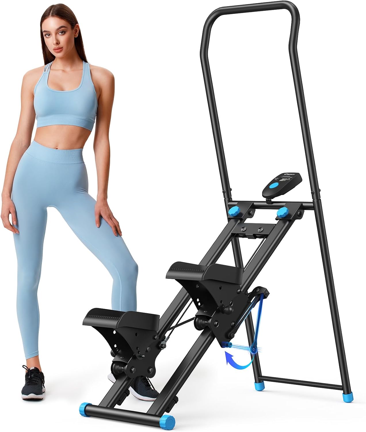 Stair Stepper for Home Gym Exercise, New Version Stairmaster for Full-Body Workout, Compact Folding Stair Climber with Extended Step Range, Adjustable Handlebar/Pedal
