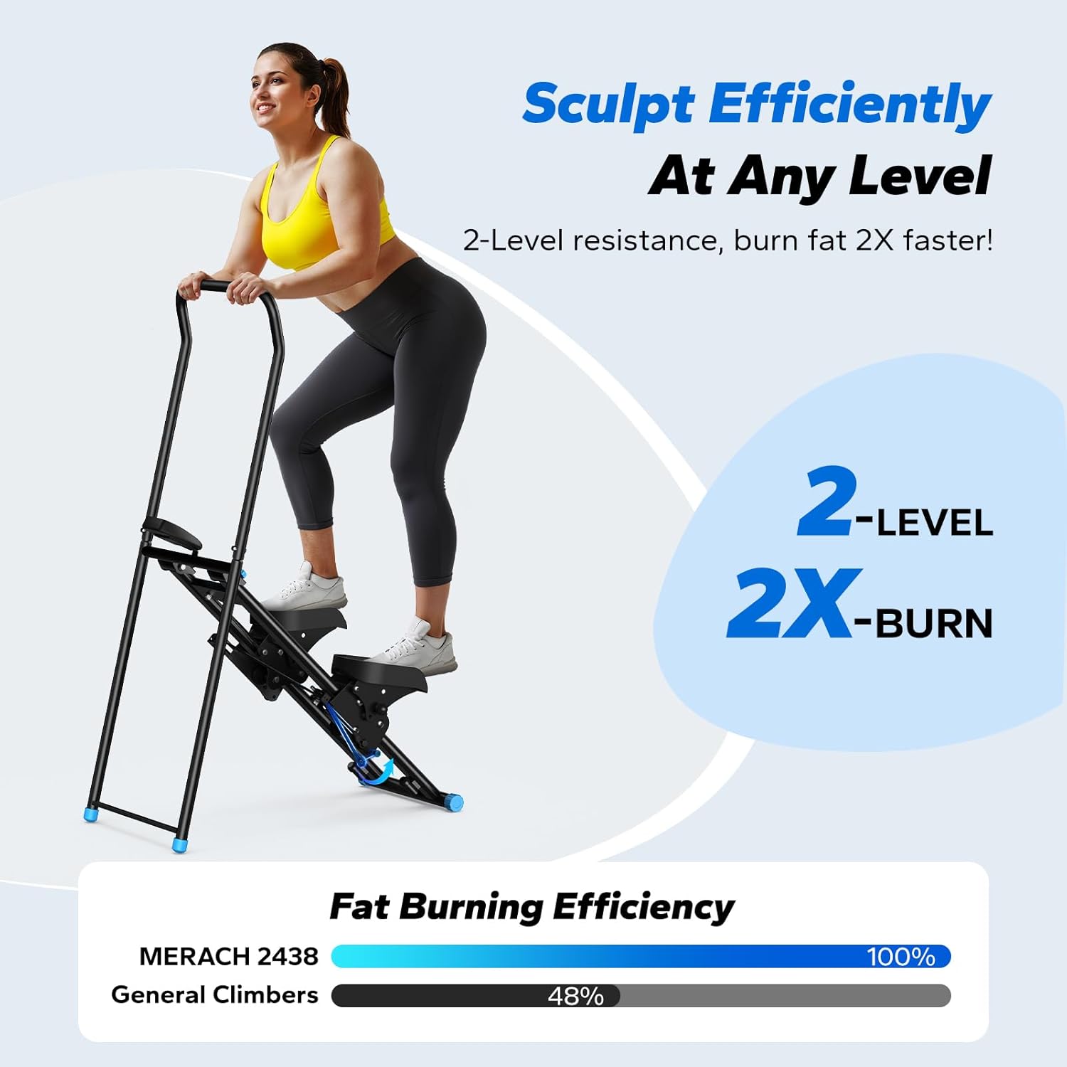 Stair Stepper for Home Gym Exercise, New Version Stairmaster for Full-Body Workout, Compact Folding Stair Climber with Extended Step Range, Adjustable Handlebar/Pedal