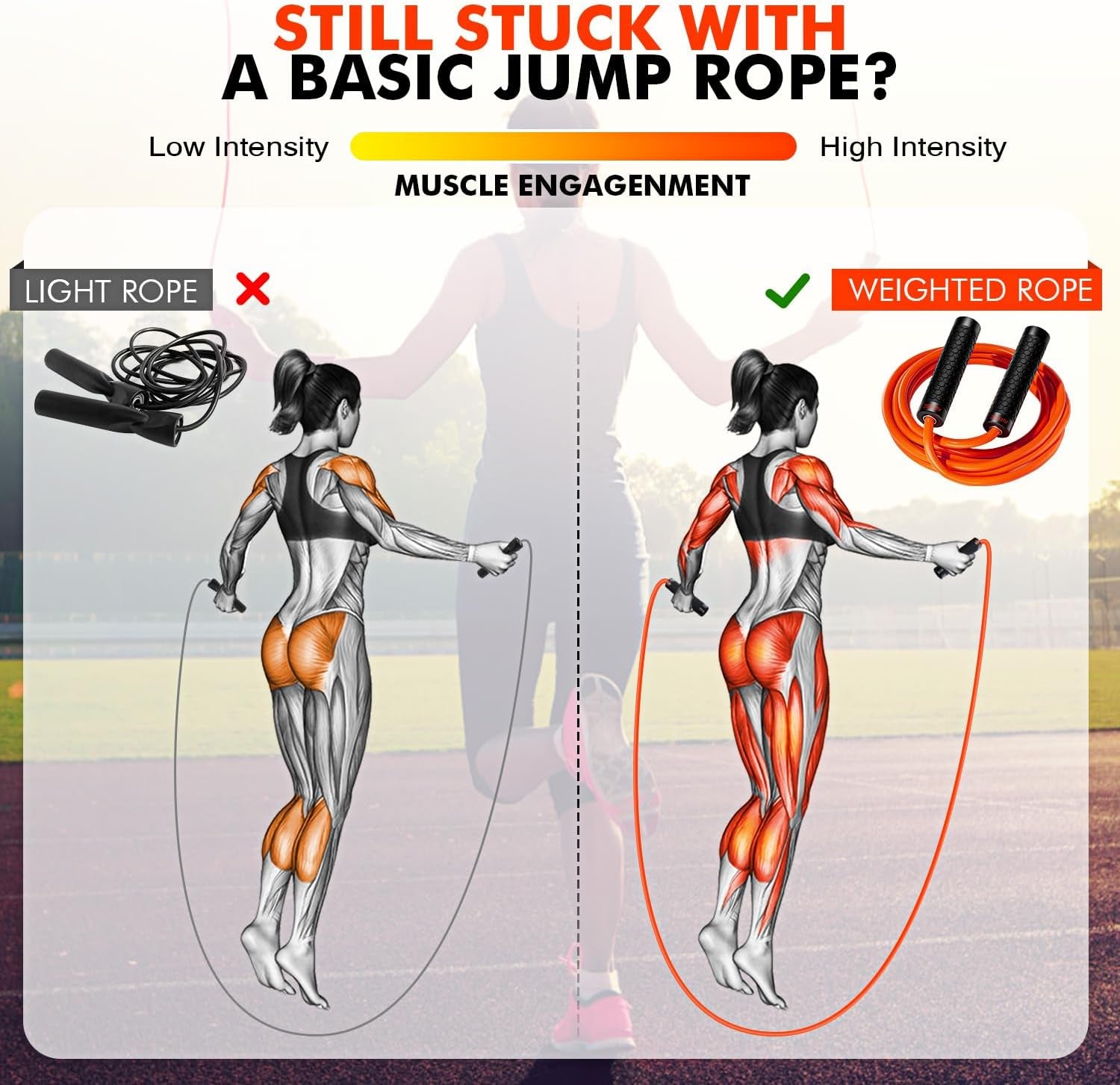 Jump Rope, Weighted Jump Rope for Men Women, Adjustable 1Lb Heavy Skipping Ropes, Suitable for Boxing, Cardio, Home Fitness, Training Muscle, Home Gym Workout Equipment for Full Body Exercise