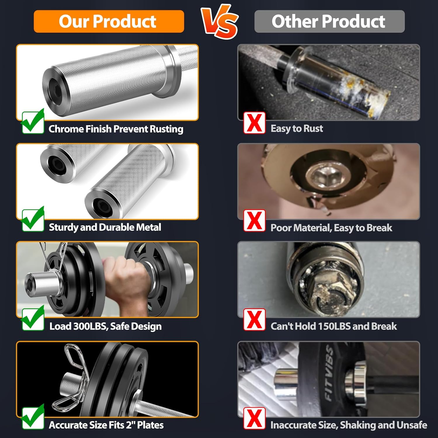 16"/20" Olympic Dumbbell Handles: Loadable Dumbbell Bars, Heavy Duty Weightlifting Handles, Compatible with 2" Olympic Weight Plate, Ideal for Home Gym Strength Training, Bonus 4 Spring Collars