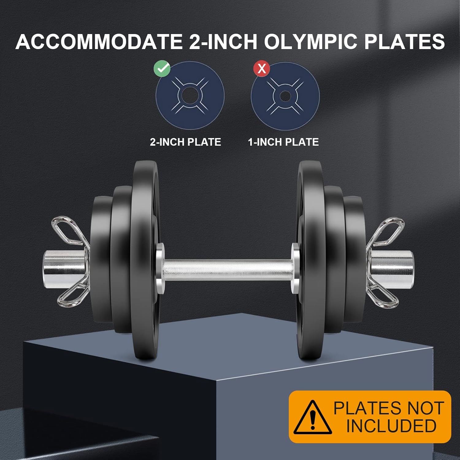 16"/20" Olympic Dumbbell Handles: Loadable Dumbbell Bars, Heavy Duty Weightlifting Handles, Compatible with 2" Olympic Weight Plate, Ideal for Home Gym Strength Training, Bonus 4 Spring Collars