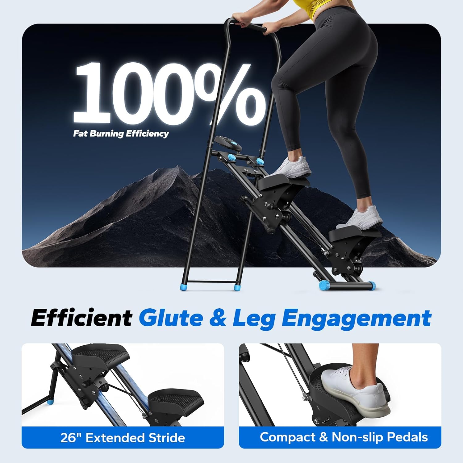 Stair Stepper for Home Gym Exercise, New Version Stairmaster for Full-Body Workout, Compact Folding Stair Climber with Extended Step Range, Adjustable Handlebar/Pedal