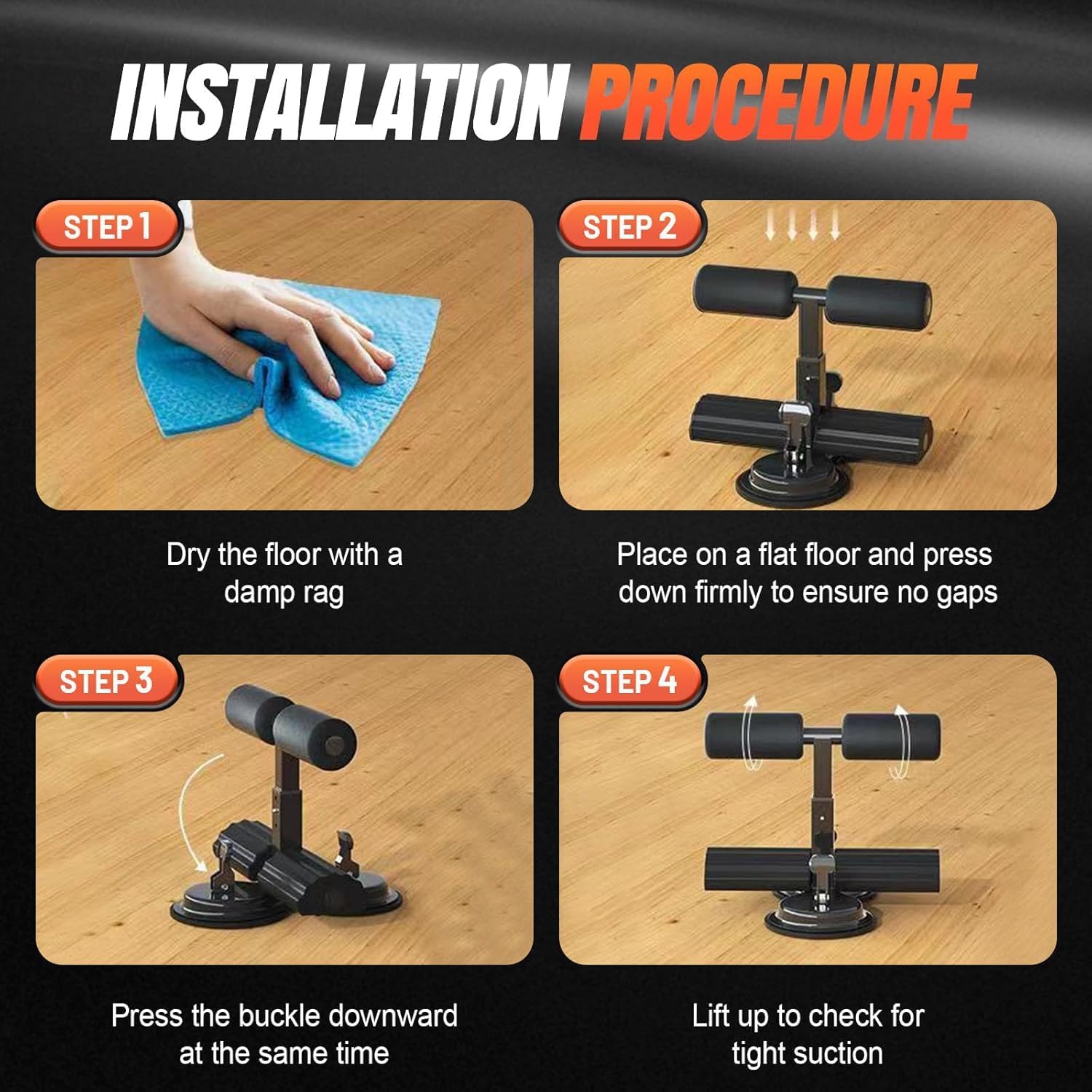 Ab Dominal Training Aid, Double Suction Cup Trainer, Three-Level Height Adjustment, Multifunctional Adjustable Abdominal Trainer with Drawstring, Suitable for Home Fitness