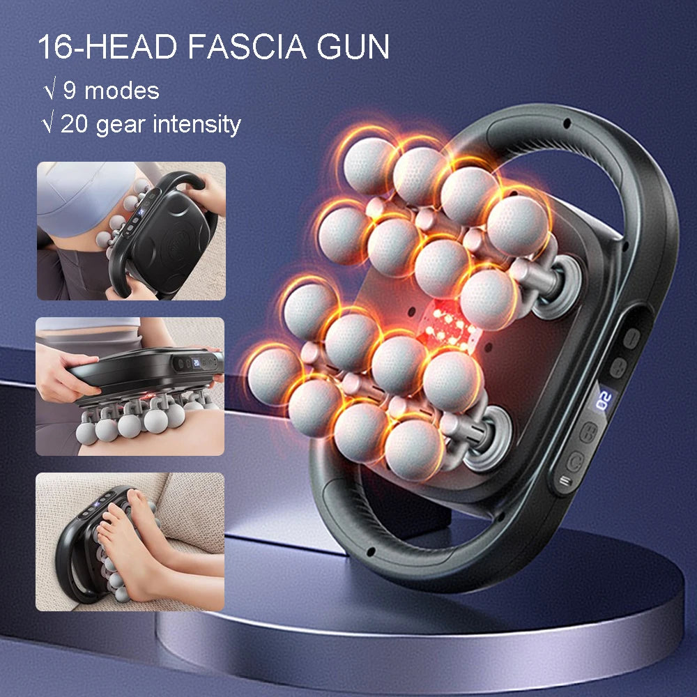 16 Massage Heads Massage Gun Wireless Fascia Gun High Frequency Vibration Back Waist Massager Massager Neck Shoulder Masajeador