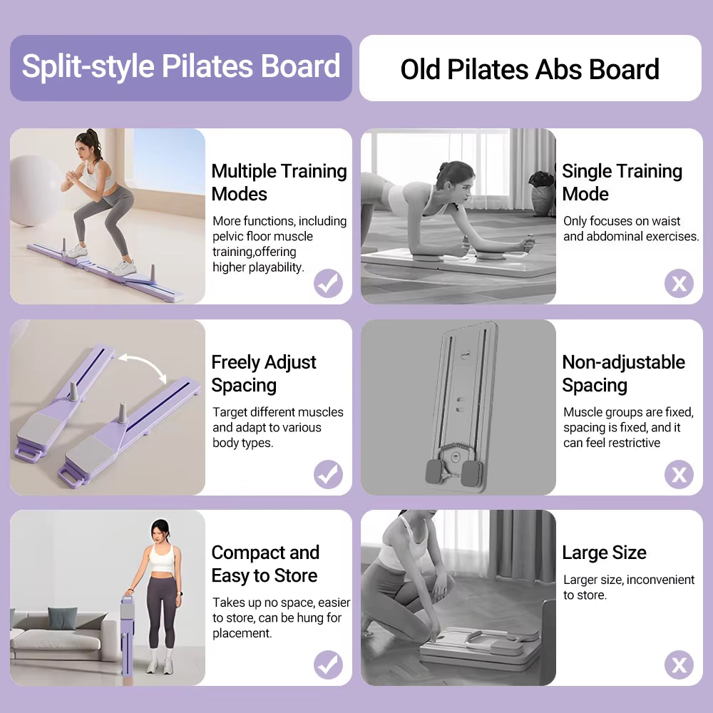 2-in-1 Abs and Ski Board - Portable Core and Leg Trainer, Split Pilates Reformer for Home Gym, Lightweight Full-Body Fitness Equipment