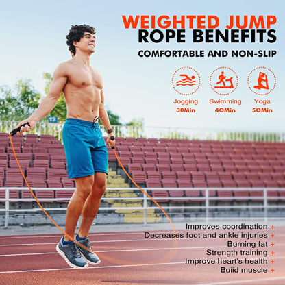 Jump Rope, Weighted Jump Rope for Men Women, Adjustable 1Lb Heavy Skipping Ropes, Suitable for Boxing, Cardio, Home Fitness, Training Muscle, Home Gym Workout Equipment for Full Body Exercise
