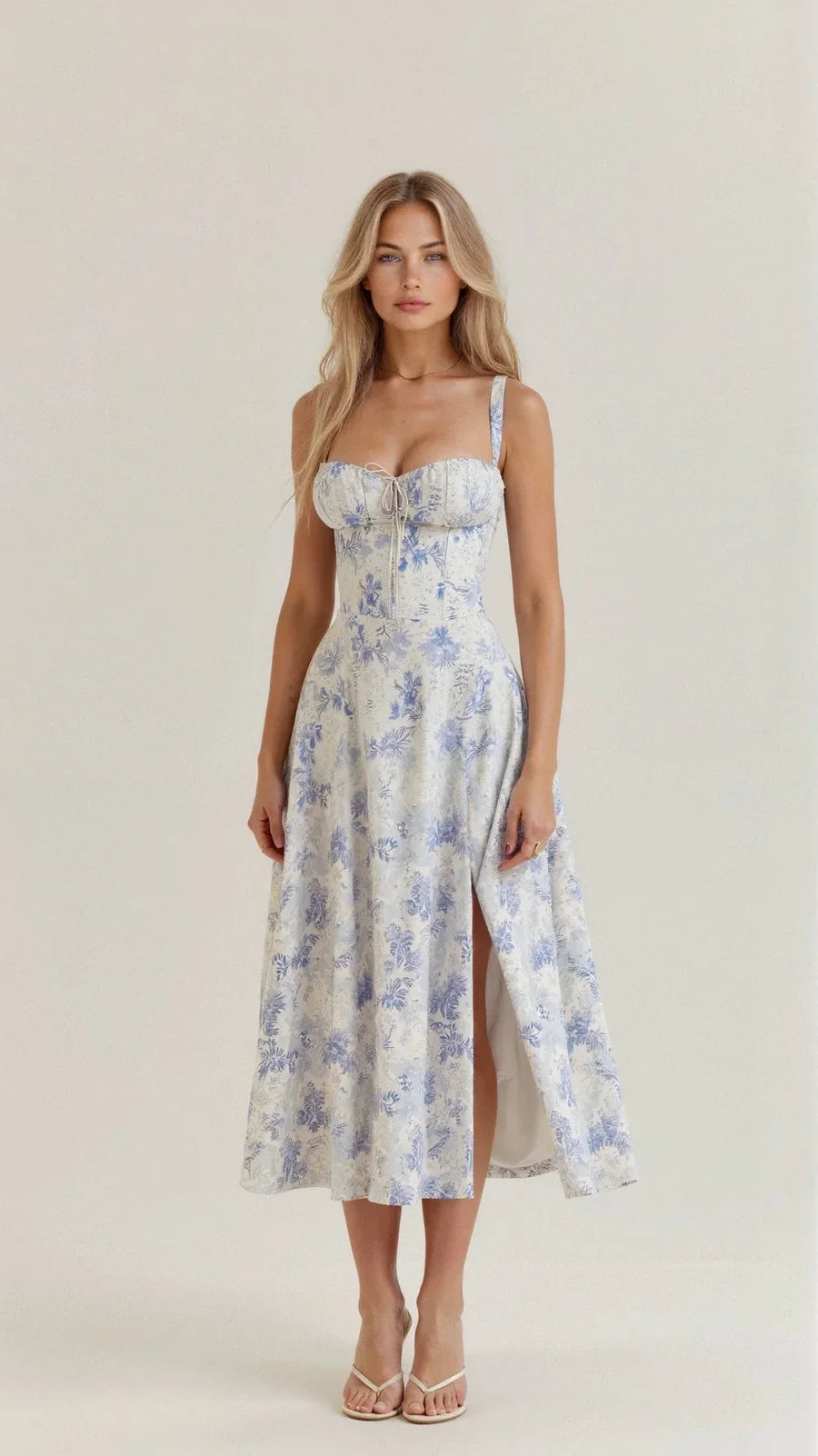 Elegant Floral Bustier Midriff Waist Shaper Dress