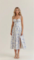Elegant Floral Bustier Midriff Waist Shaper Dress