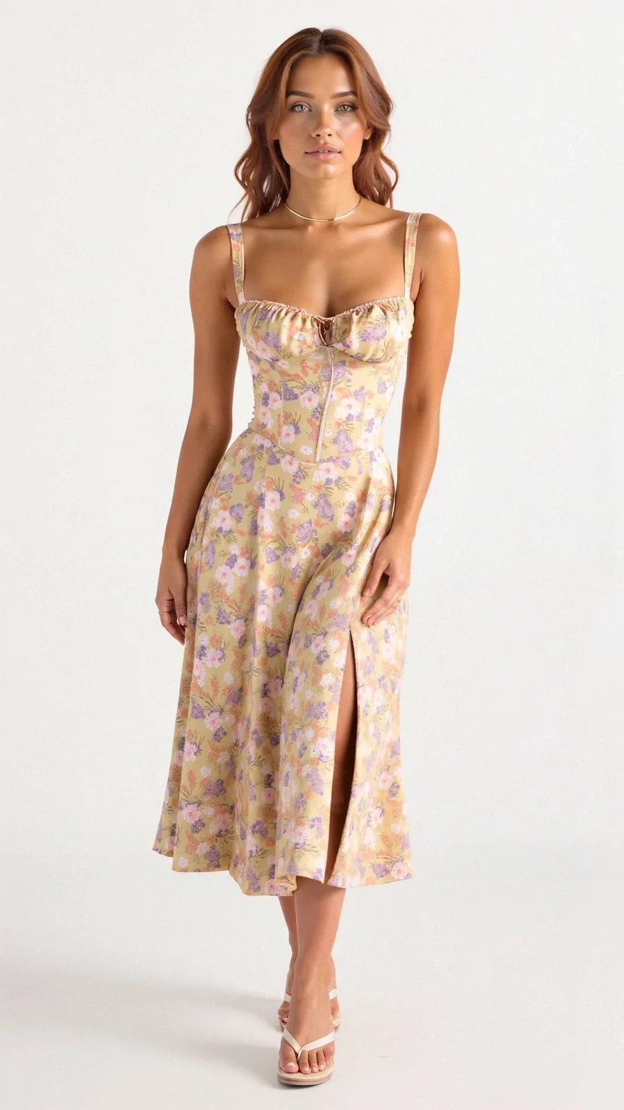 Elegant Floral Bustier Midriff Waist Shaper Dress